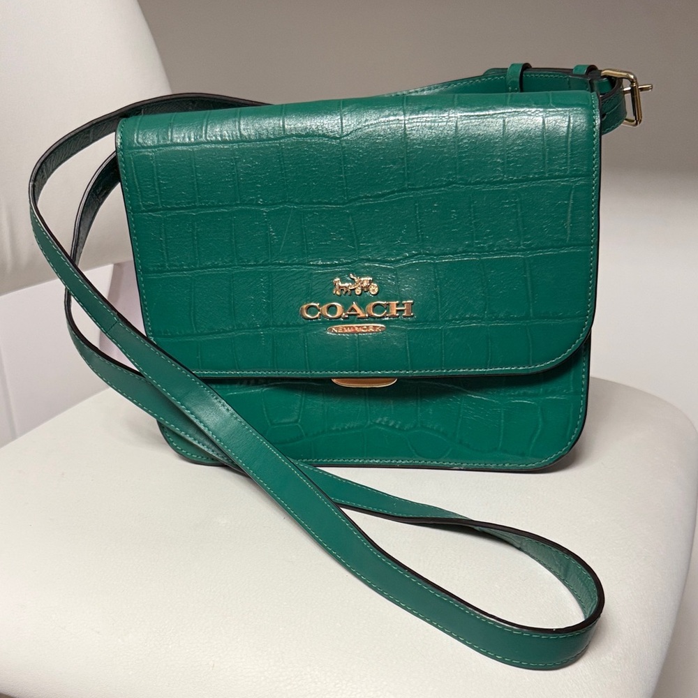 Coach Teal Croc-Embossed Crossbody Bag